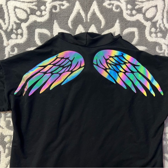 Shein Hoodie Curve Angel Wing Crescent Moon Reflective Black Size 2X 2xl - Picture 2 of 8